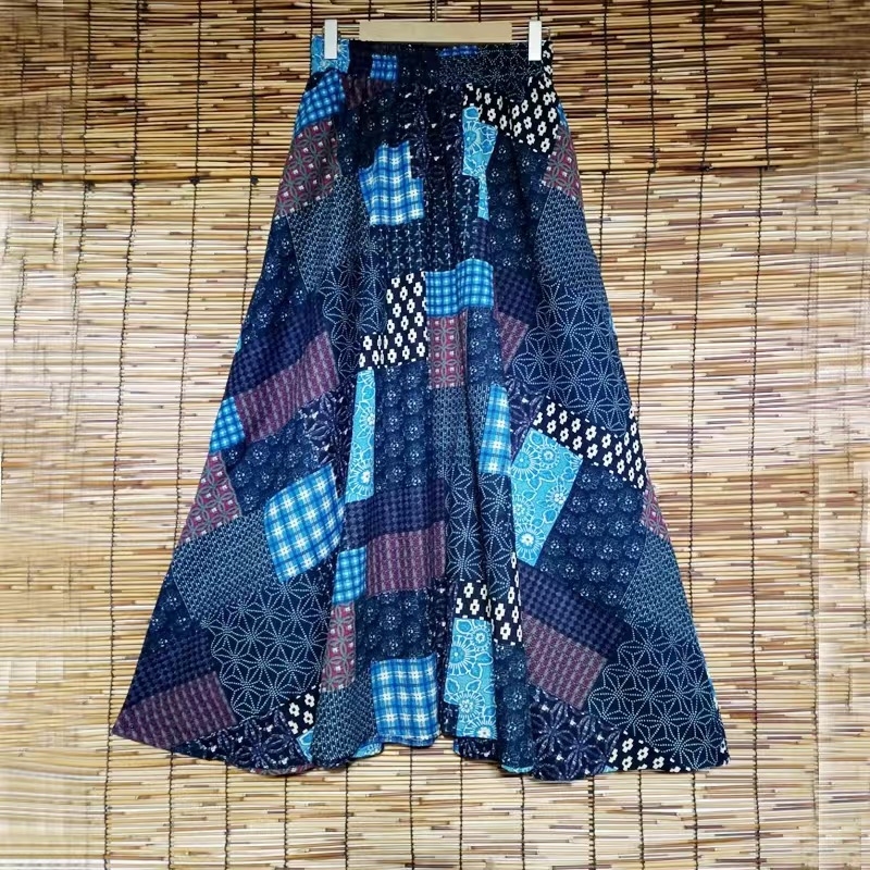 A linijos midi sijonas iš medvilnės ir lino, kasdienis japonų-korejiečių stilius, medvilnė 50–70%, kanapių 30–50%, vasara 2025