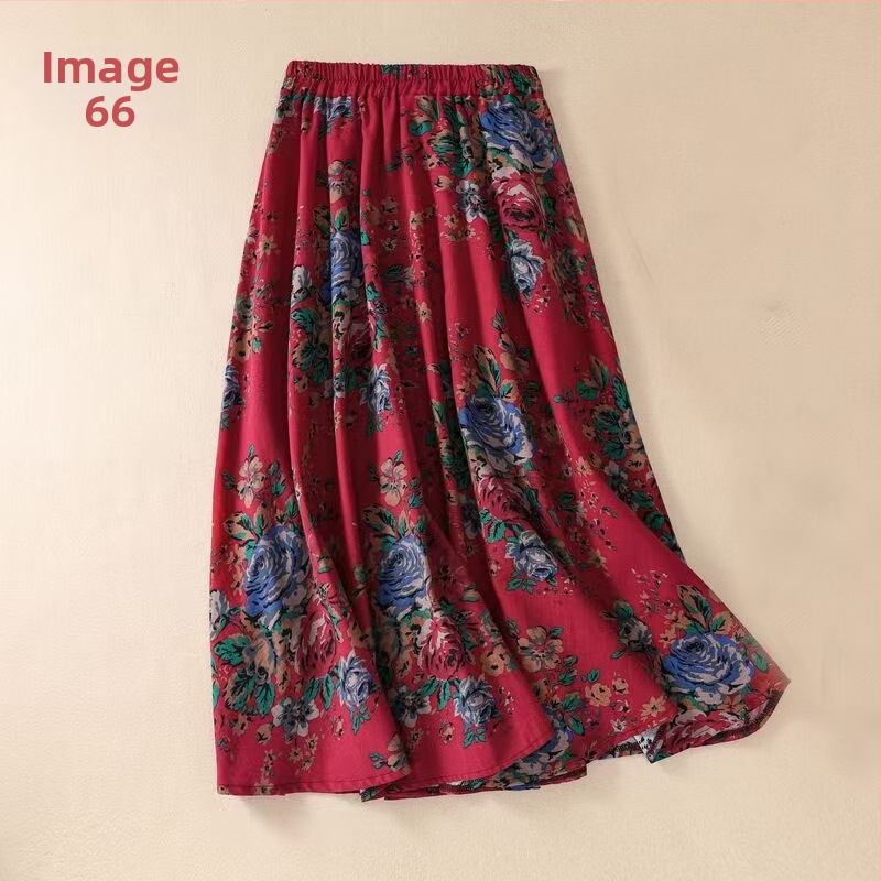 A linijos midi sijonas iš medvilnės ir lino, kasdienis japonų-korejiečių stilius, medvilnė 50–70%, kanapių 30–50%, vasara 2025