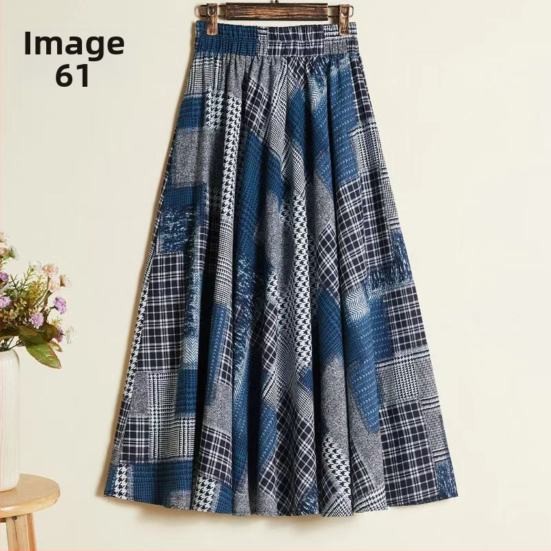 A linijos midi sijonas iš medvilnės ir lino, kasdienis japonų-korejiečių stilius, medvilnė 50–70%, kanapių 30–50%, vasara 2025