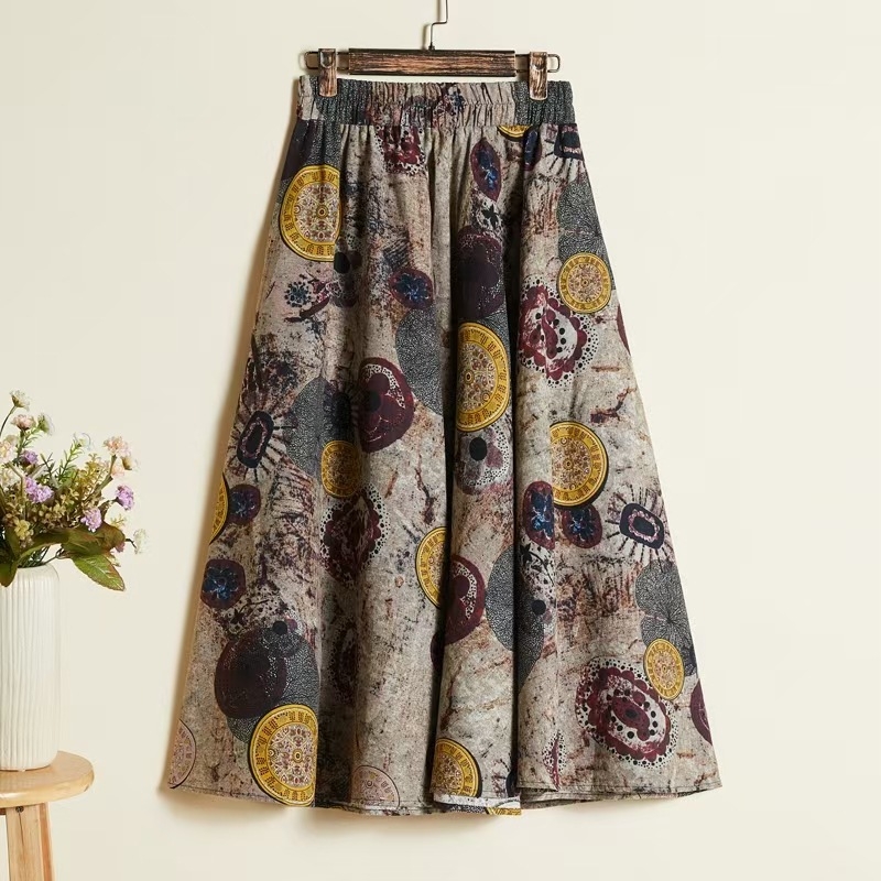 A linijos midi sijonas iš medvilnės ir lino, kasdienis japonų-korejiečių stilius, medvilnė 50–70%, kanapių 30–50%, vasara 2025