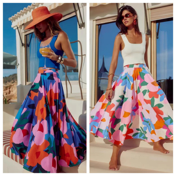 Bohemiškos gėlėtų A linijos ilgas sijonas prie jūros atostogoms – miesto stilius (Audinys: akrilinės pluoštas; Pagrindinis audinys: 95% ir daugiau; Sezonas: 2023 m. vasara; Ilgis: ilgas; Stilius: miesto)