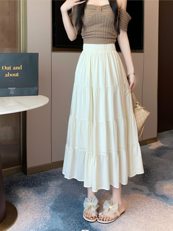 Tortų stiliaus sijonas, vidutinio ilgio, mikroelastinis poliesteris, 90–95% poliesterio sudėtis