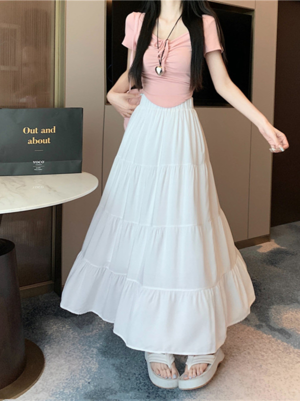 Tortų stiliaus sijonas, vidutinio ilgio, mikroelastinis poliesteris, 90–95% poliesterio sudėtis