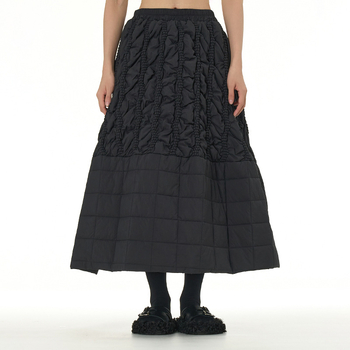 Japonų stiliaus quilted midi sijonas su A linija, 95% poliesteris, trijų dimensijų medvilnės audinys, žiema 2024