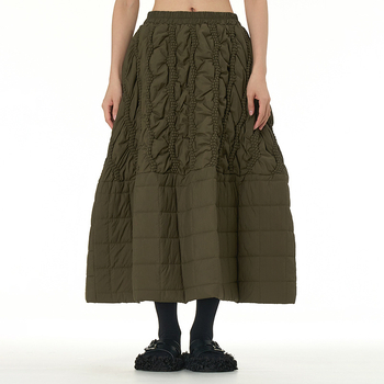 Japonų stiliaus quilted midi sijonas su A linija, 95% poliesteris, trijų dimensijų medvilnės audinys, žiema 2024