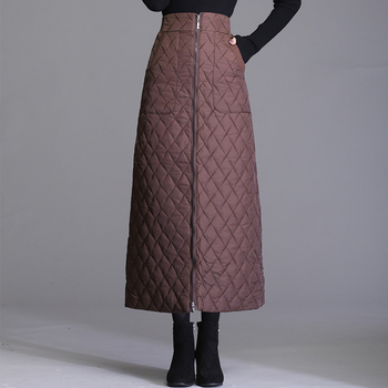 Moterų žieminės midi A linijos sijonas su aukštu juosmeniu, vėjo atsparus ir šiltas medvilnės audinys, mikroelastingumas