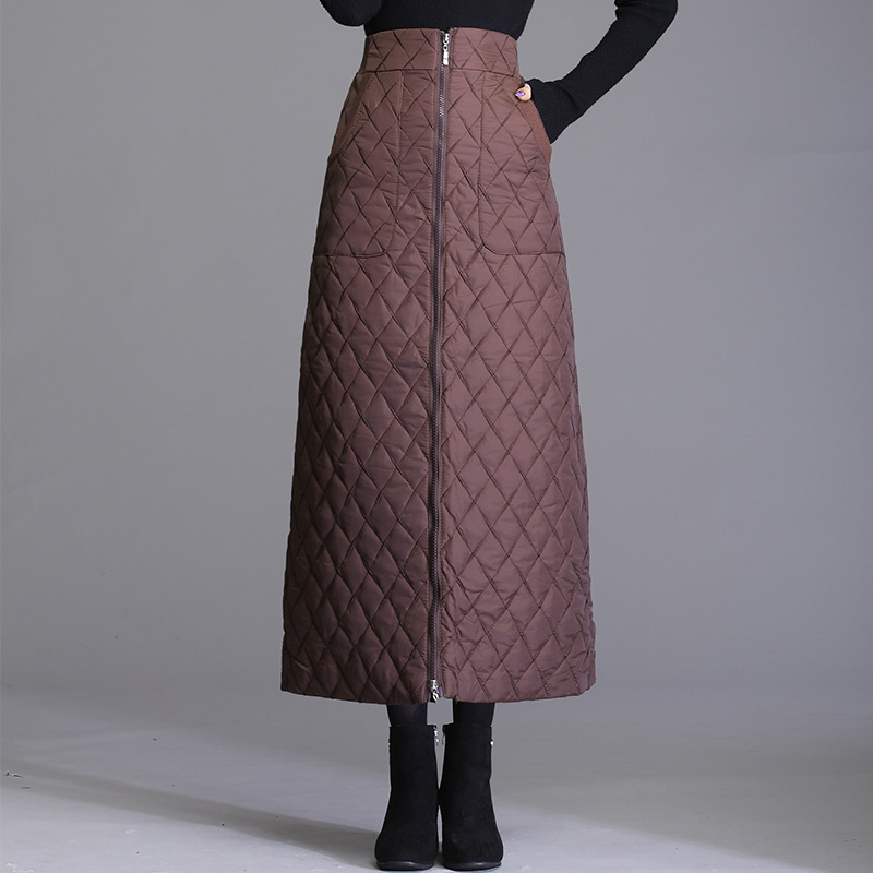 Moterų žieminės midi A linijos sijonas su aukštu juosmeniu, vėjo atsparus ir šiltas medvilnės audinys, mikroelastingumas