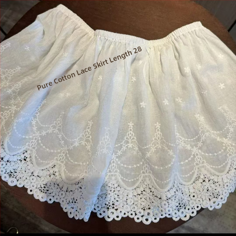 Nėrinių sluoksniuotos klostuotos sijonas su įmontuotu apatinės dalies sluoksniu, 70-80% medvilnė, <30% poliesteris, pavasaris 2025.