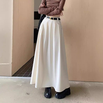 A linijos sijonas, vientisas raštas, poliesterio audinys, ilgas ilgis, Royal Sister Wind stilius