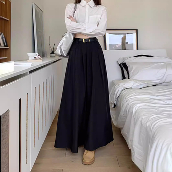 A linijos sijonas, vientisas raštas, poliesterio audinys, ilgas ilgis, Royal Sister Wind stilius