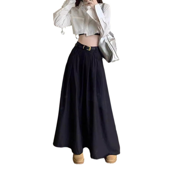 A linijos sijonas, vientisas raštas, poliesterio audinys, ilgas ilgis, Royal Sister Wind stilius