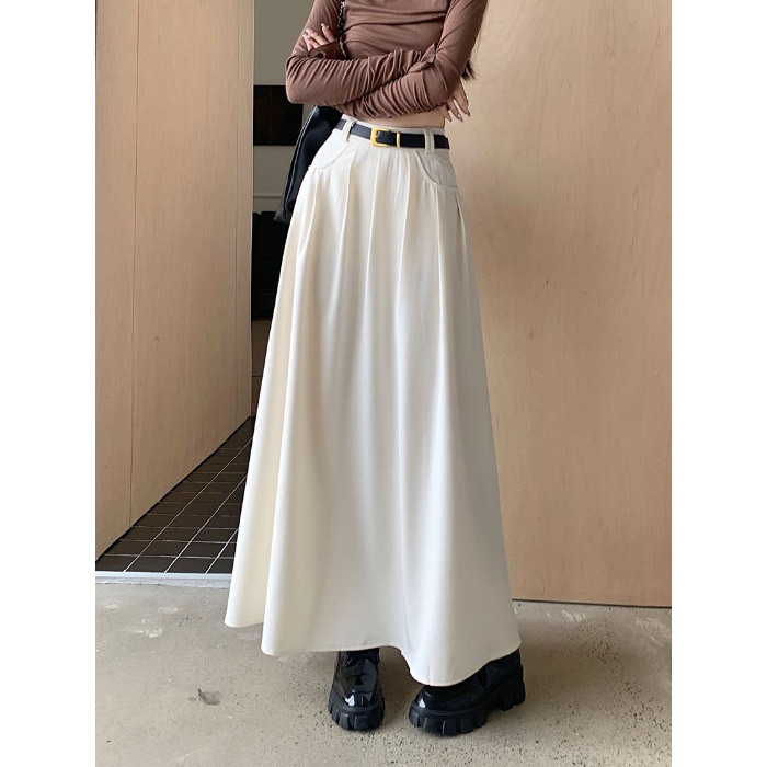 A linijos sijonas, vientisas raštas, poliesterio audinys, ilgas ilgis, Royal Sister Wind stilius