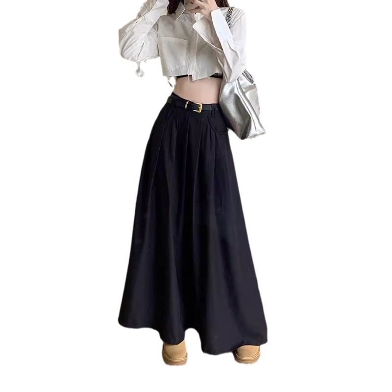 A linijos sijonas, vientisas raštas, poliesterio audinys, ilgas ilgis, Royal Sister Wind stilius