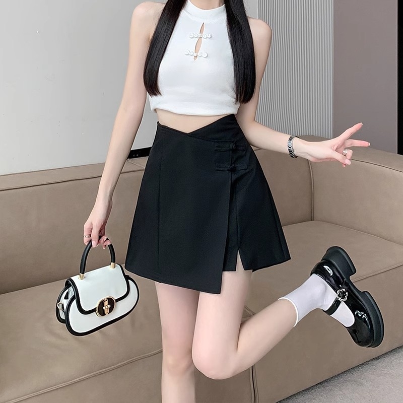 Poliesterio culottes su aukštu juosmeniu, miško stiliaus, trumpų šortų ilgis, mikroelastika — 2024 m. vasara