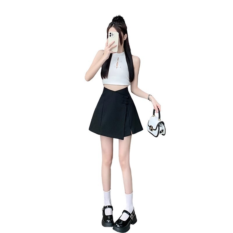 Poliesterio culottes su aukštu juosmeniu, miško stiliaus, trumpų šortų ilgis, mikroelastika — 2024 m. vasara