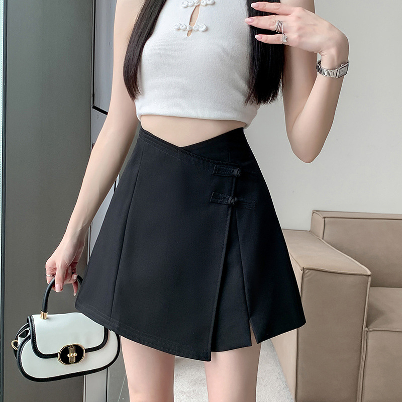 Poliesterio culottes su aukštu juosmeniu, miško stiliaus, trumpų šortų ilgis, mikroelastika — 2024 m. vasara