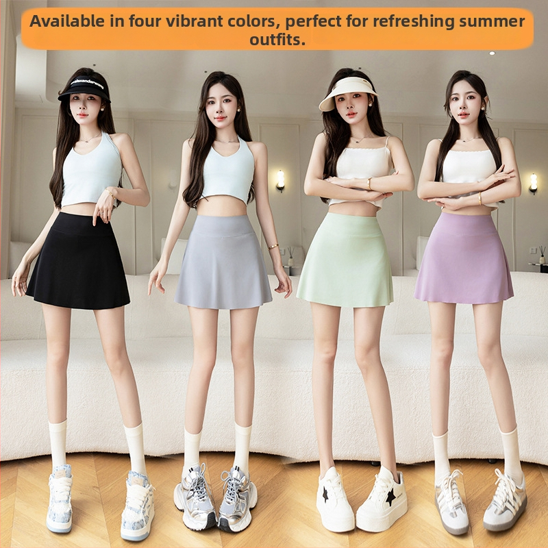 Klostuota trumpa sijonė iš ice silk, aukštas liemuo, nailono-spandekso mišinys, vasara 2024