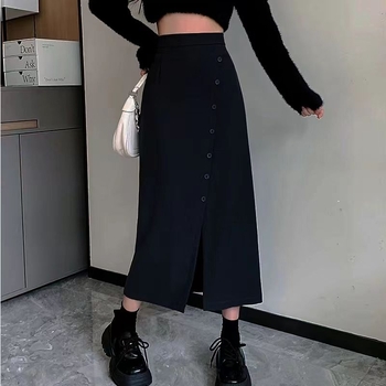 Chenille sijonas A linijos su skeltuku, rudens-žiemos sezonai, vidutinio ilgio, japonų-koreiečių stilius