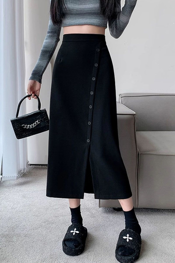 Chenille sijonas A linijos su skeltuku, rudens-žiemos sezonai, vidutinio ilgio, japonų-koreiečių stilius