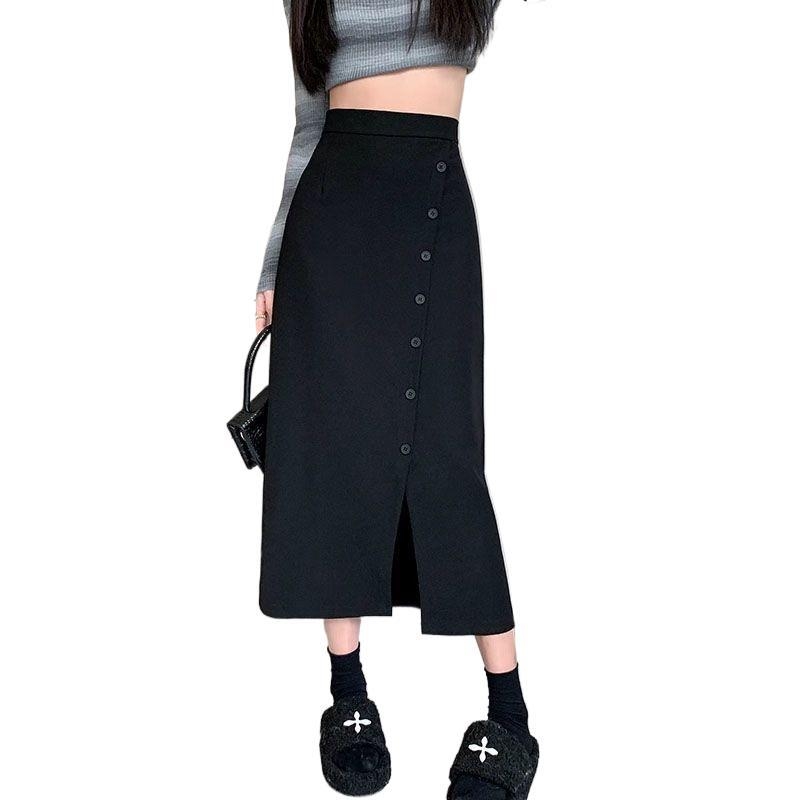 Chenille sijonas A linijos su skeltuku, rudens-žiemos sezonai, vidutinio ilgio, japonų-koreiečių stilius