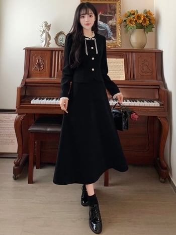 Plus veličine crveni corduroy set top i suknja za žene, jesen-zima, elegantan vitak silueta