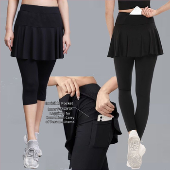 Fustă-pantalon sport pentru femei, uscare rapidă, echipament badminton, design dublu imitativ, pentru alergare și yoga, lungime scurtă sau lungime integrală