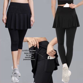 Fustă-pantalon sport pentru femei, uscare rapidă, echipament badminton, design dublu imitativ, pentru alergare și yoga, lungime scurtă sau lungime integrală