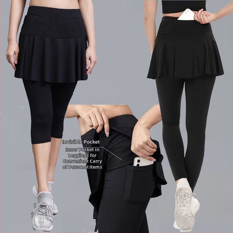 Fustă-pantalon sport pentru femei, uscare rapidă, echipament badminton, design dublu imitativ, pentru alergare și yoga, lungime scurtă sau lungime integrală