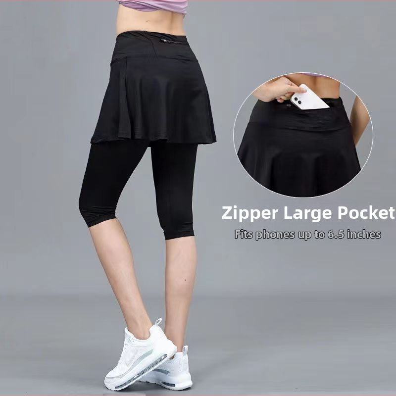 Fustă-pantalon sport pentru femei, uscare rapidă, echipament badminton, design dublu imitativ, pentru alergare și yoga, lungime scurtă sau lungime integrală