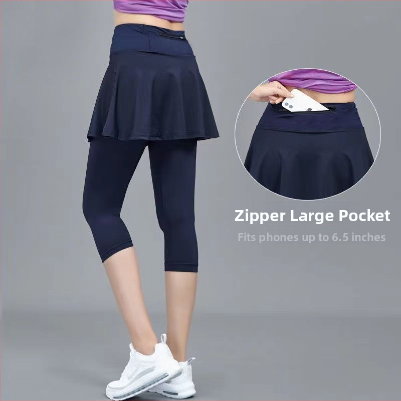 Fustă-pantalon sport pentru femei, uscare rapidă, echipament badminton, design dublu imitativ, pentru alergare și yoga, lungime scurtă sau lungime integrală