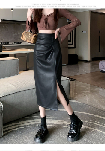 Fustă A-line, lungime midi, poliester, croială prin colaj/îmbinare, toamna 2024, stil casual inspirat de moda japoneză și coreeană