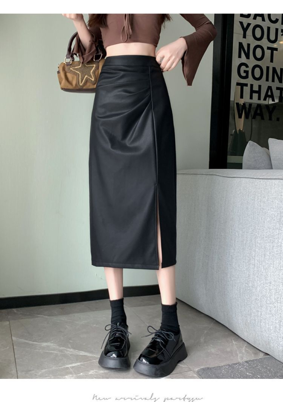 Fustă A-line, lungime midi, poliester, croială prin colaj/îmbinare, toamna 2024, stil casual inspirat de moda japoneză și coreeană