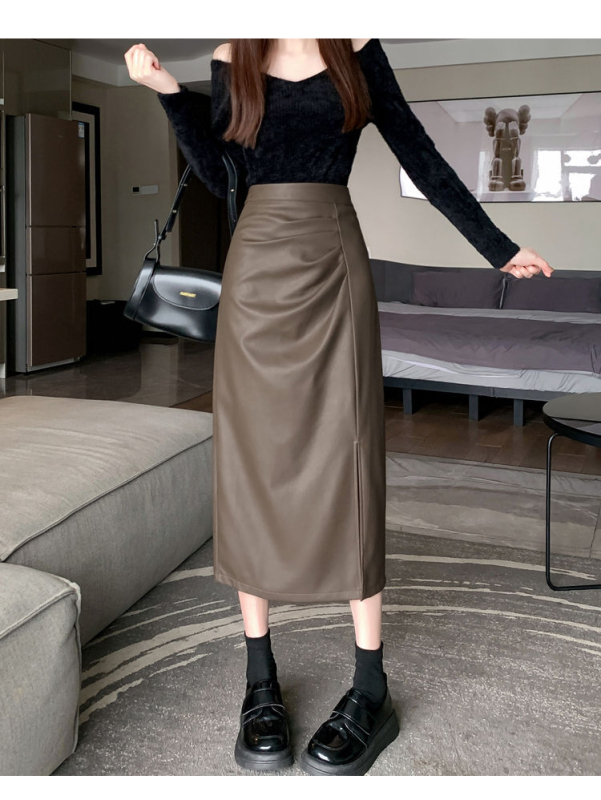 Fustă A-line, lungime midi, poliester, croială prin colaj/îmbinare, toamna 2024, stil casual inspirat de moda japoneză și coreeană