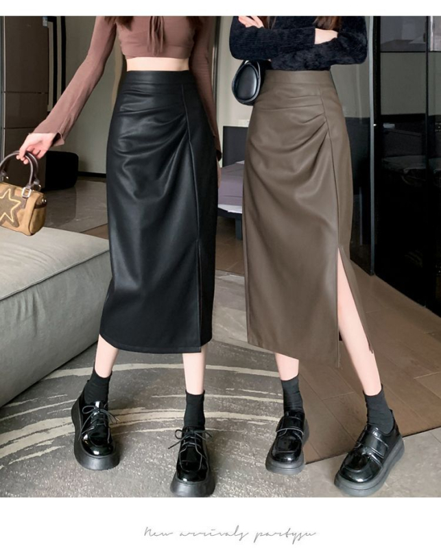 Fustă A-line, lungime midi, poliester, croială prin colaj/îmbinare, toamna 2024, stil casual inspirat de moda japoneză și coreeană