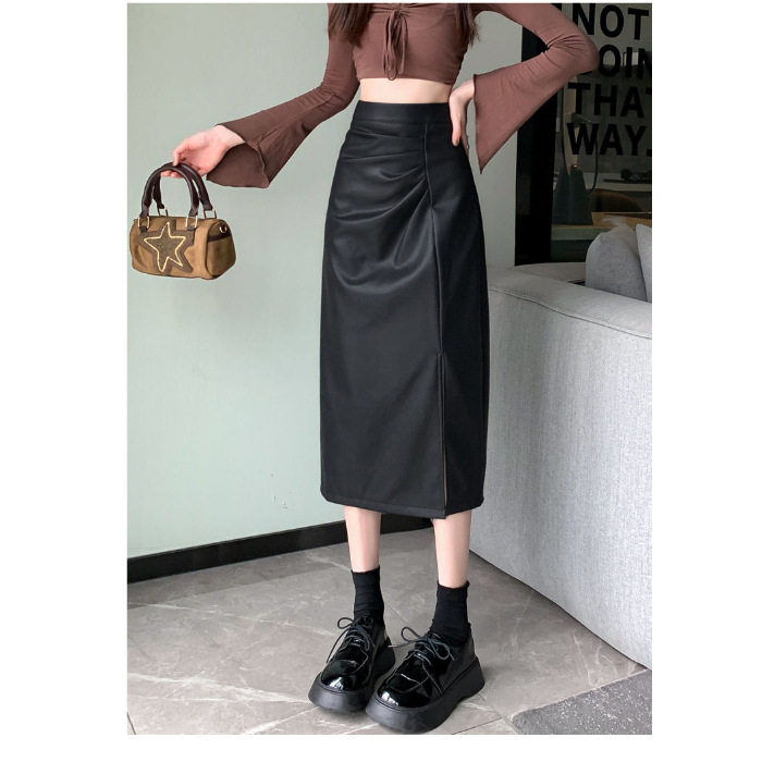 Fustă A-line, lungime midi, poliester, croială prin colaj/îmbinare, toamna 2024, stil casual inspirat de moda japoneză și coreeană