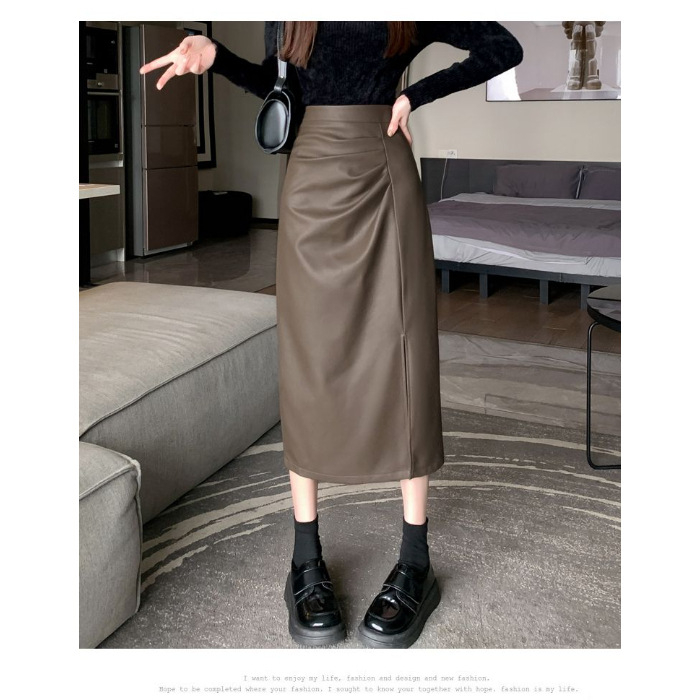 Fustă A-line, lungime midi, poliester, croială prin colaj/îmbinare, toamna 2024, stil casual inspirat de moda japoneză și coreeană