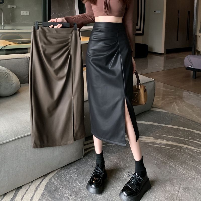 Fustă A-line, lungime midi, poliester, croială prin colaj/îmbinare, toamna 2024, stil casual inspirat de moda japoneză și coreeană