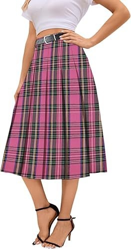 Fustă plisată midi pentru femei - stil urban elegant (tăiere 3D, material poliester, model monocrom, lungime midi, primăvara 2025)