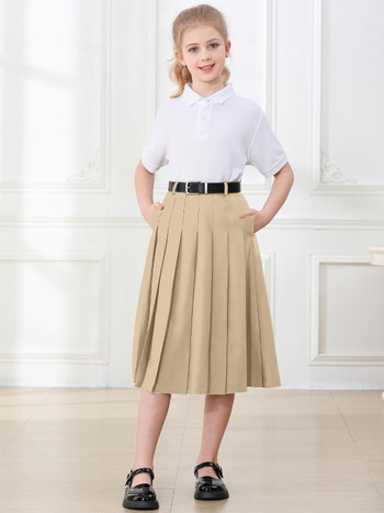 Fustă plisată midi pentru femei - stil urban elegant (tăiere 3D, material poliester, model monocrom, lungime midi, primăvara 2025)