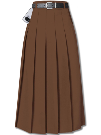 Fustă plisată midi pentru femei - stil urban elegant (tăiere 3D, material poliester, model monocrom, lungime midi, primăvara 2025)