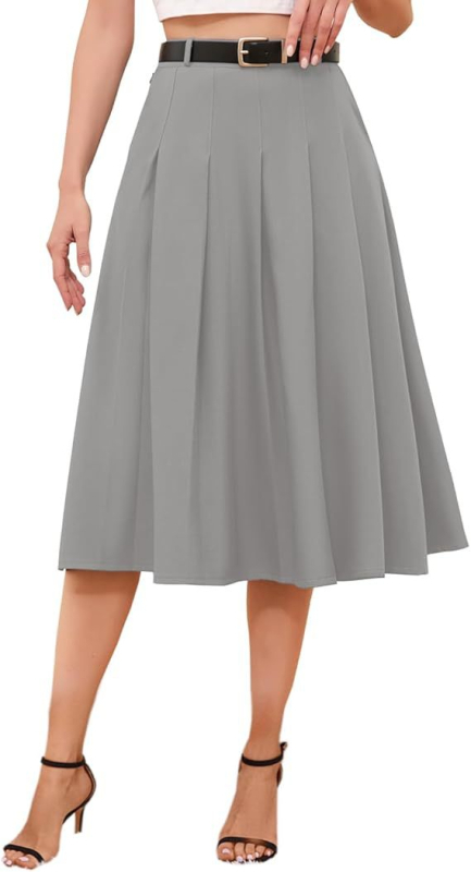 Fustă plisată midi pentru femei - stil urban elegant (tăiere 3D, material poliester, model monocrom, lungime midi, primăvara 2025)