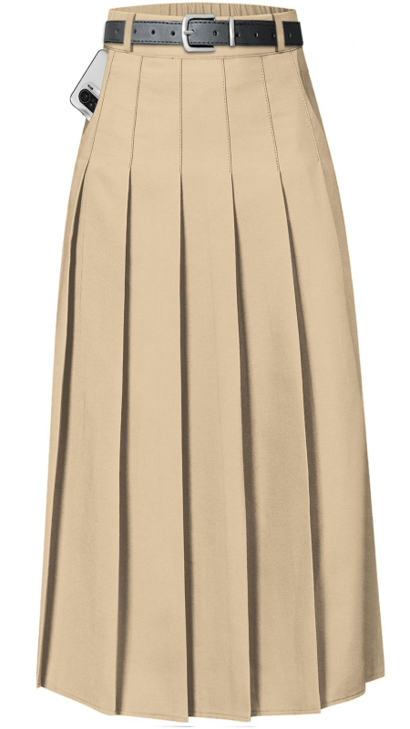 Fustă plisată midi pentru femei - stil urban elegant (tăiere 3D, material poliester, model monocrom, lungime midi, primăvara 2025)