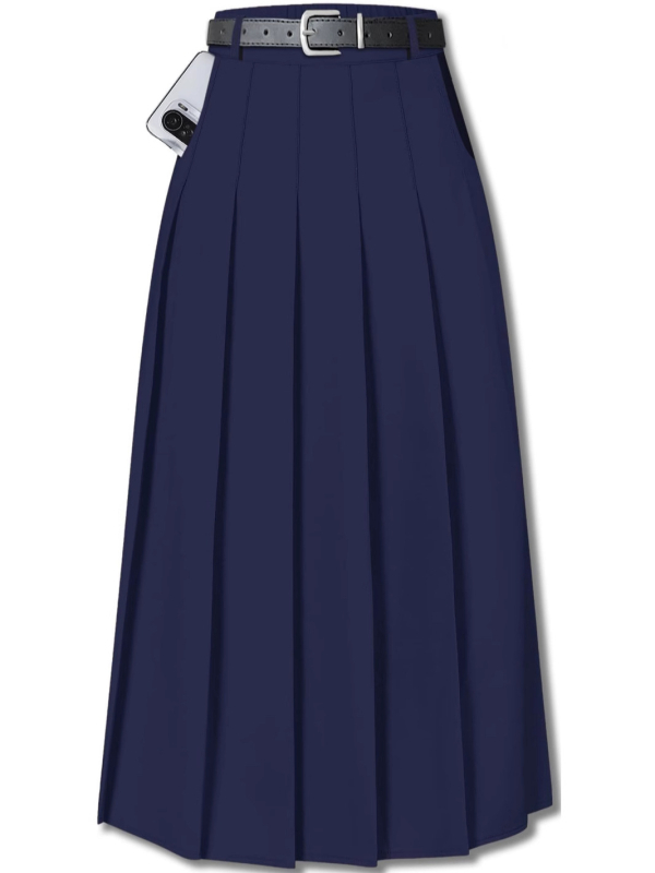 Fustă plisată midi pentru femei - stil urban elegant (tăiere 3D, material poliester, model monocrom, lungime midi, primăvara 2025)