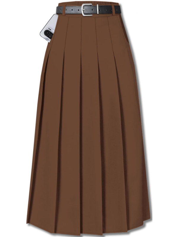 Fustă plisată midi pentru femei - stil urban elegant (tăiere 3D, material poliester, model monocrom, lungime midi, primăvara 2025)