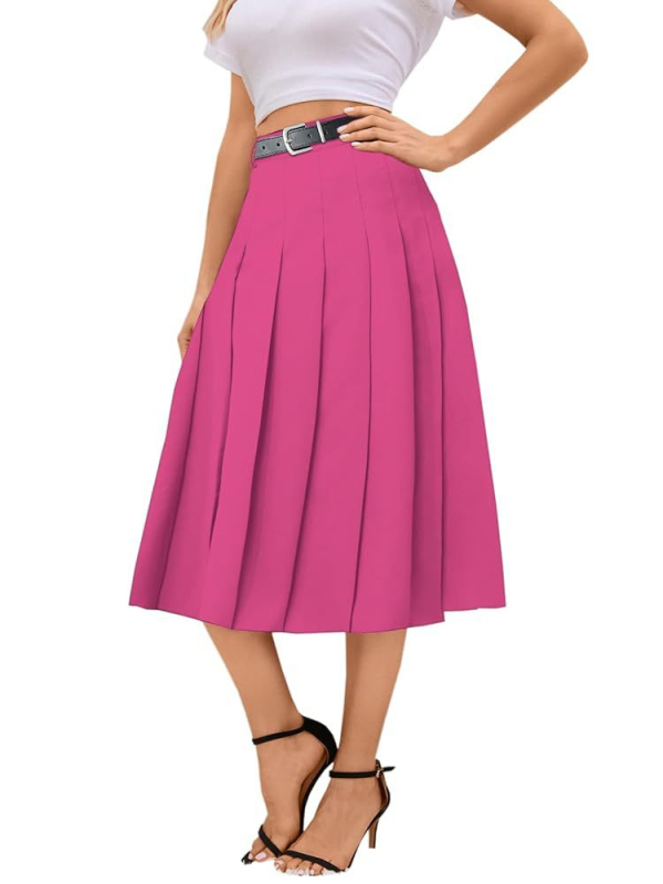 Fustă plisată midi pentru femei - stil urban elegant (tăiere 3D, material poliester, model monocrom, lungime midi, primăvara 2025)