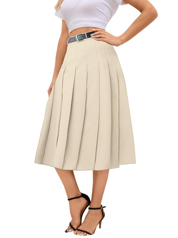 Fustă plisată midi pentru femei - stil urban elegant (tăiere 3D, material poliester, model monocrom, lungime midi, primăvara 2025)