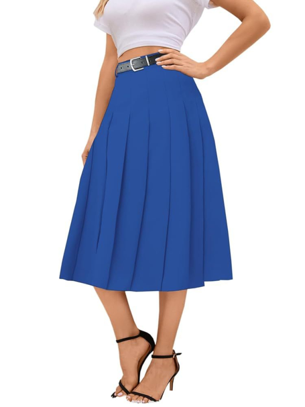 Fustă plisată midi pentru femei - stil urban elegant (tăiere 3D, material poliester, model monocrom, lungime midi, primăvara 2025)