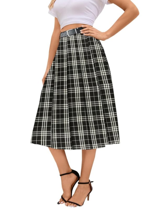 Fustă plisată midi pentru femei - stil urban elegant (tăiere 3D, material poliester, model monocrom, lungime midi, primăvara 2025)