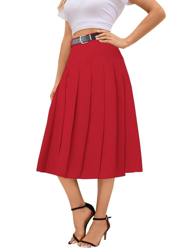 Fustă plisată midi pentru femei - stil urban elegant (tăiere 3D, material poliester, model monocrom, lungime midi, primăvara 2025)