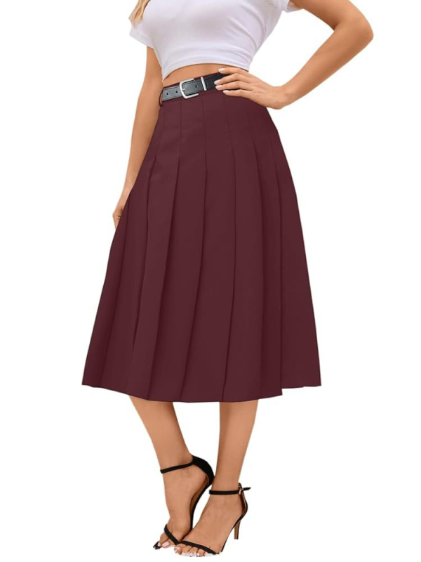 Fustă plisată midi pentru femei - stil urban elegant (tăiere 3D, material poliester, model monocrom, lungime midi, primăvara 2025)